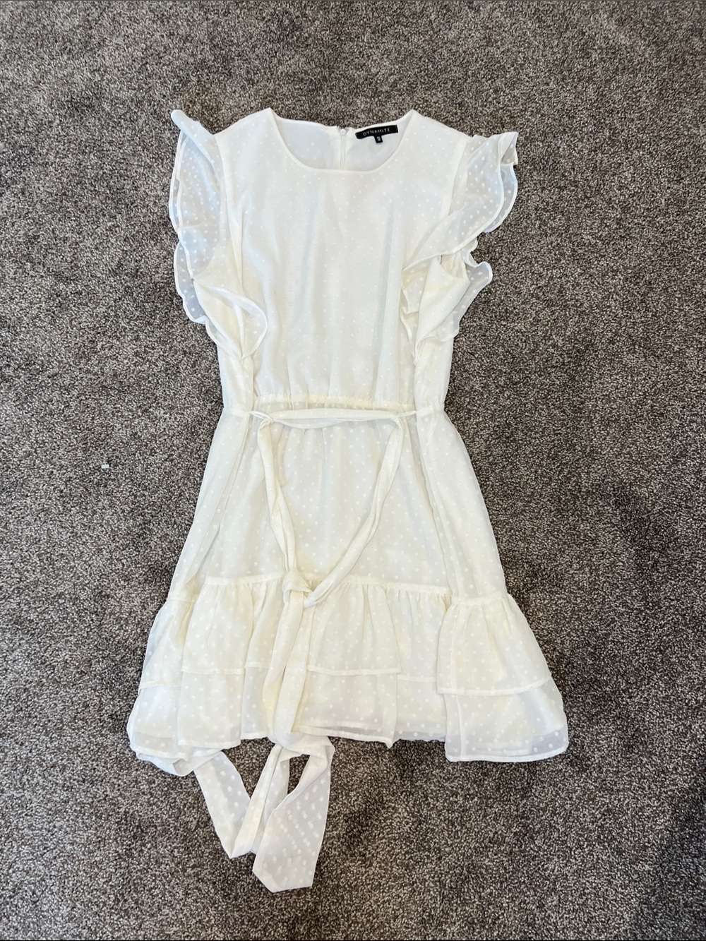Dynamite Ivory Dot Ruffle Midi Dress
